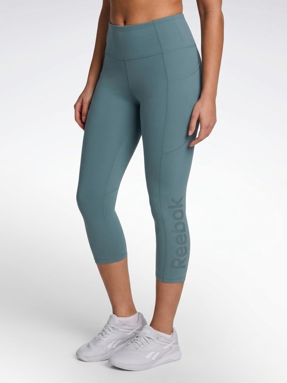 Reebok Womens Balsam Blue High Waist Pocket Capri Leggings Yoga Gym Activewear